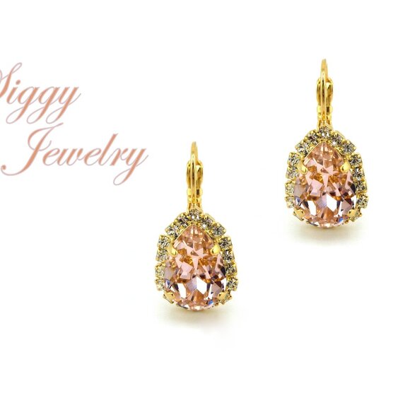 Swarovski Crystal Vintage Rose Bridal Drop Halo Earrings in a Pear Shape - Picture 7 of 14
